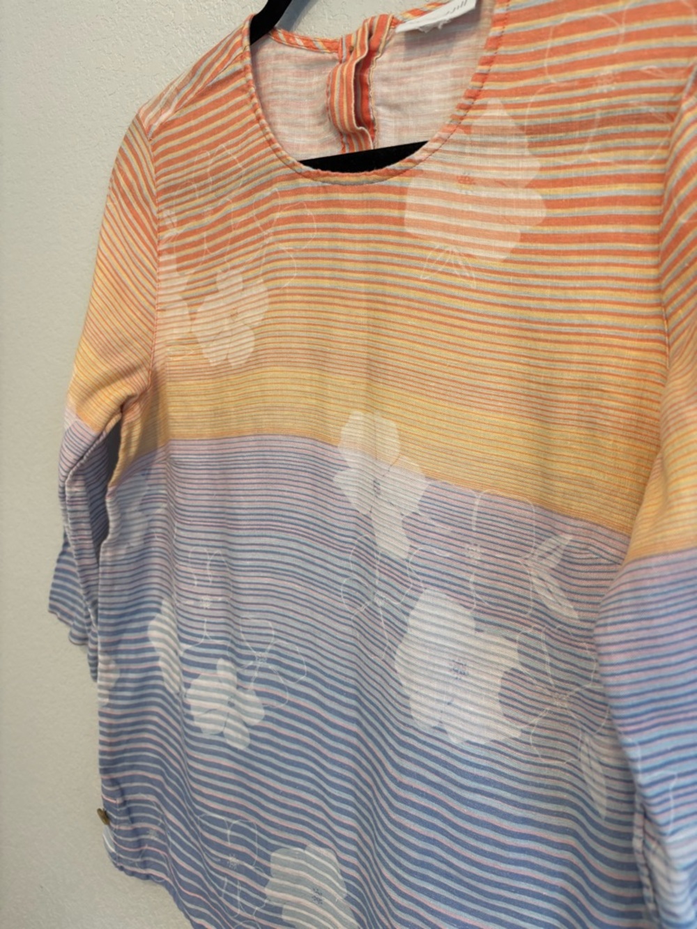 J.Jill 100% Linen Floral Stripe Tunic Top Blue Orange Lightweight XS - Picture 6 of 10